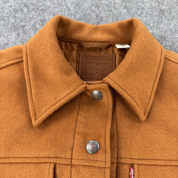 Levis Premium Jacket Womens Small Brown Trucker Quilted Lined Snap Wool A1739 - Picture 3 of 14